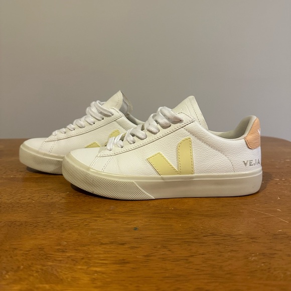 Veja Women's Campo Leather White Sun Peach Sneakers - Picture 2 of 6